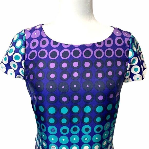 Boden 100% Silk Ombré Circle Print Shift Dress Size 4 Cobalt Blue Purple Sequin - Picture 3 of 14